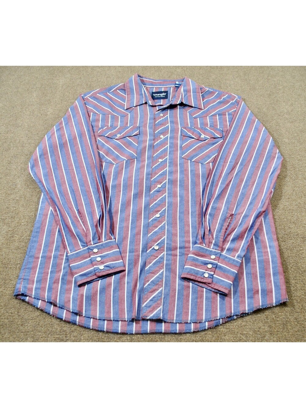 Wrangler Western Cowboys Stripe Blue Red 90s Vintage Button Mens Shirt Large